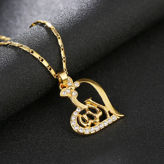 Islamic Allah Pendant Heart Necklace for Women Jewelry