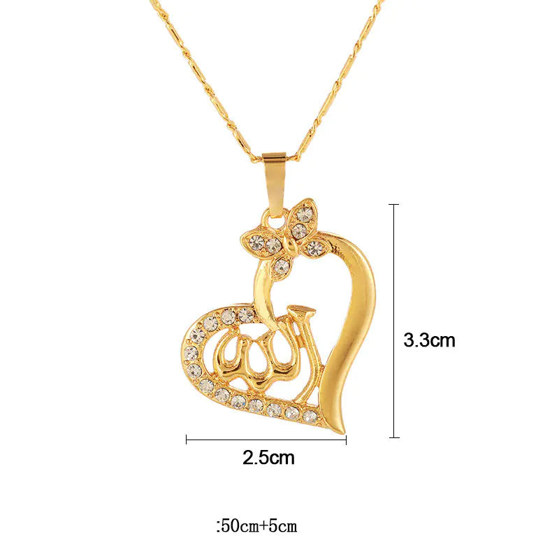 Islamic Allah Pendant Heart Necklace for Women Jewelry