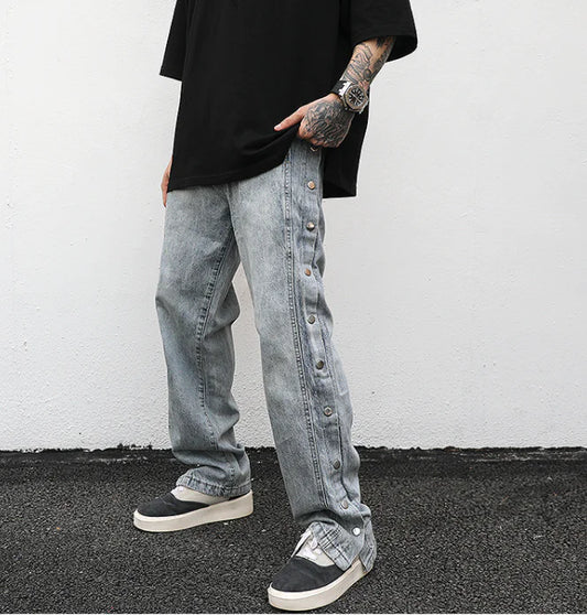 Vintage Washed Straight Leg Loose Denim Pants for Men