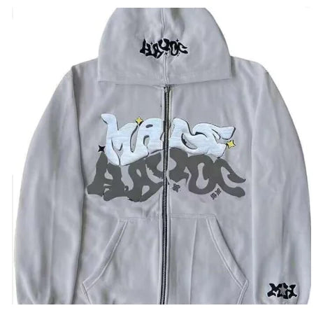 Y2K Plus Size Pink Printed Zipper Hoodie (One Item)