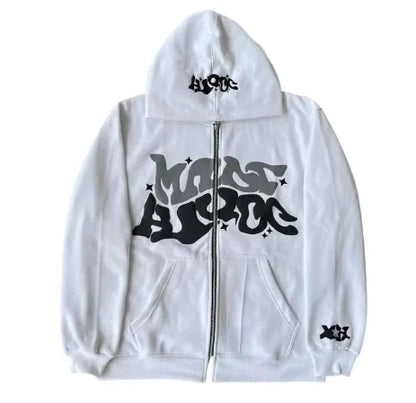 Y2K Plus Size Pink Printed Zipper Hoodie (One Item)