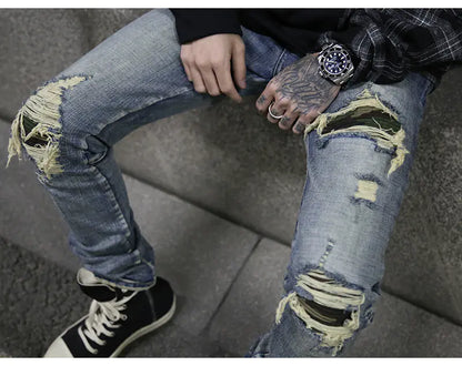 Ripped Patch Slim Fit Camouflage Winter Jeans for Men