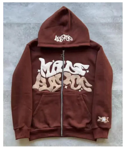 Y2K Plus Size Pink Printed Zipper Hoodie (One Item)