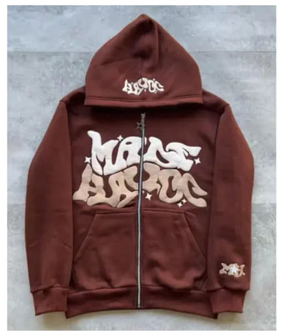 Y2K Plus Size Pink Printed Zipper Hoodie (One Item)