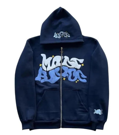 Y2K Plus Size Pink Printed Zipper Hoodie (One Item)