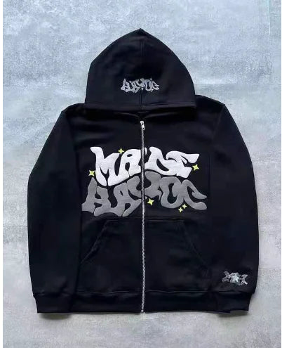 Y2K Plus Size Pink Printed Zipper Hoodie (One Item)